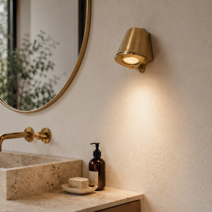 Holt - Raw Solid Brass Mast Down Wall Light - IP54 Outdoor & Bathroom