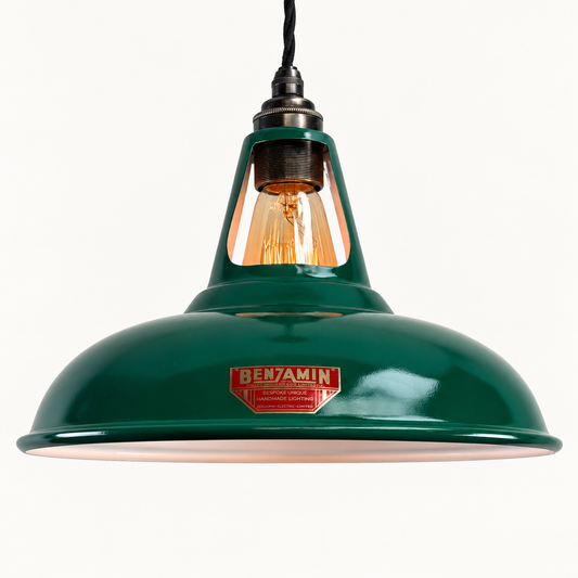 Cawston Racing Green Slotted Lampshade Limited Edition Red Label Design Pendant Set Light - 11 Inch