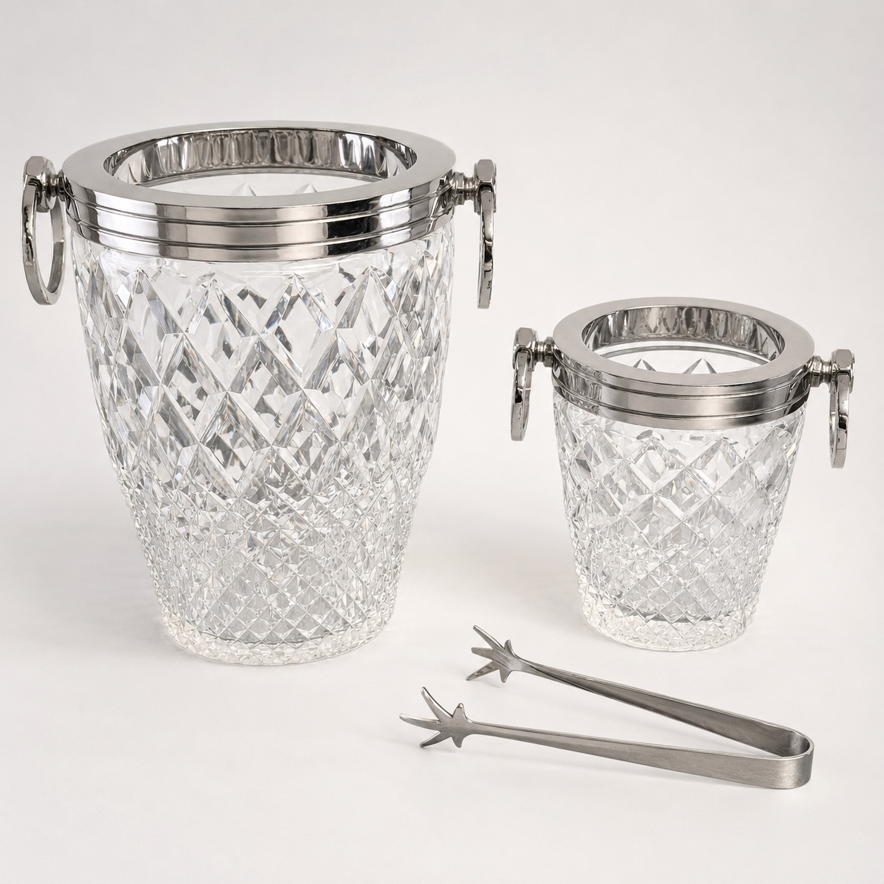 Luxury 3 Piece Solid Glass Hand Cut Engraved Wine & Champagne Ice Cooler