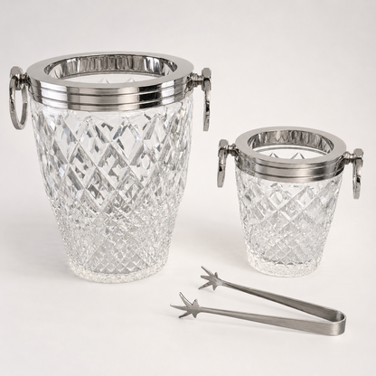 Luxury 3 Piece Solid Glass Hand Cut Engraved Wine & Champagne Ice Cooler