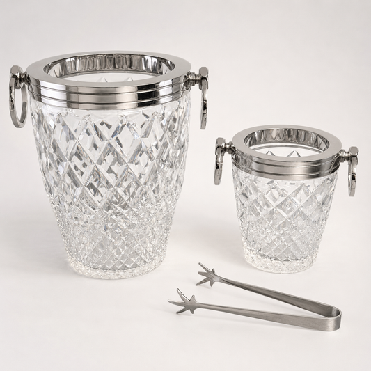 Luxury 3 Piece Solid Glass Hand Cut Engraved Wine & Champagne Ice Cooler