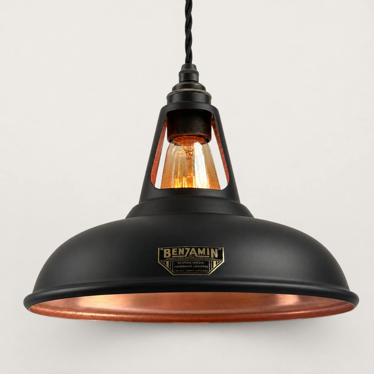 Cawston - Matt Black & Antique Copper Coolicon Lampshade Pendant Light - 11 Inch