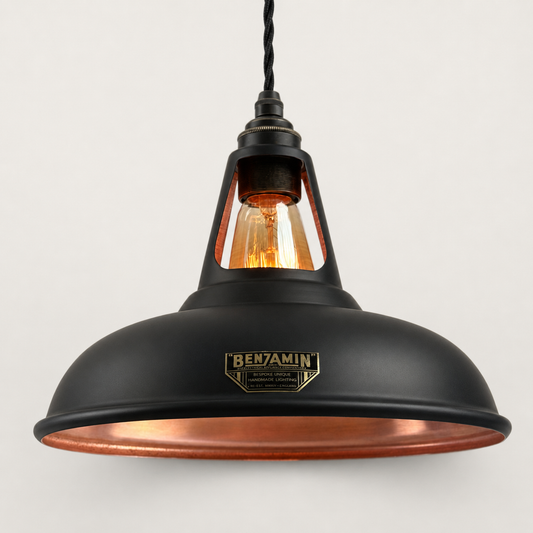 Cawston - Matt Black & Antique Copper Coolicon Lampshade Pendant Light - 11 Inch