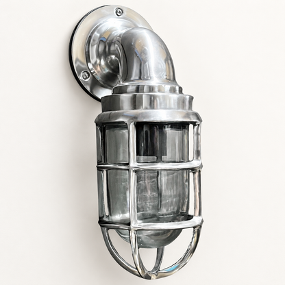 Beachamwell ~ Bulkhead Outdoor & Bathroom Sconce Wall Light Polished Silver  **Factory Second** | 10.5 Inch
