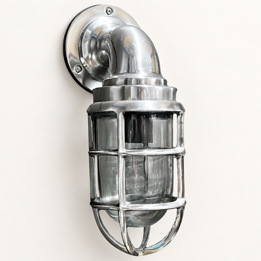 Beachamwell ~ Bulkhead Outdoor & Bathroom Sconce Wall Light Polished Silver  **Factory Second** | 10.5 Inch