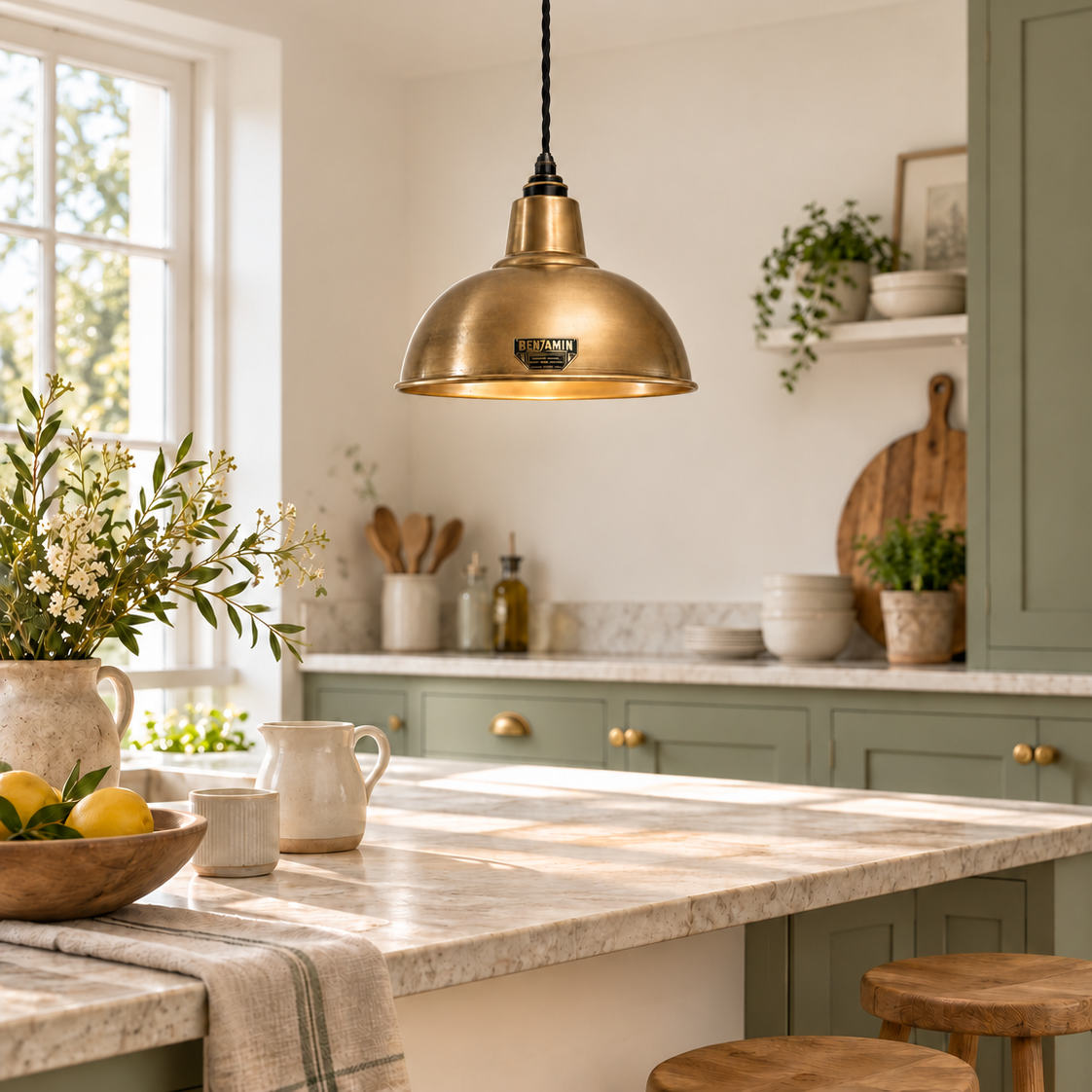 Salthouse Antique Brass Dome Shade Pendant Light - 10 Inch