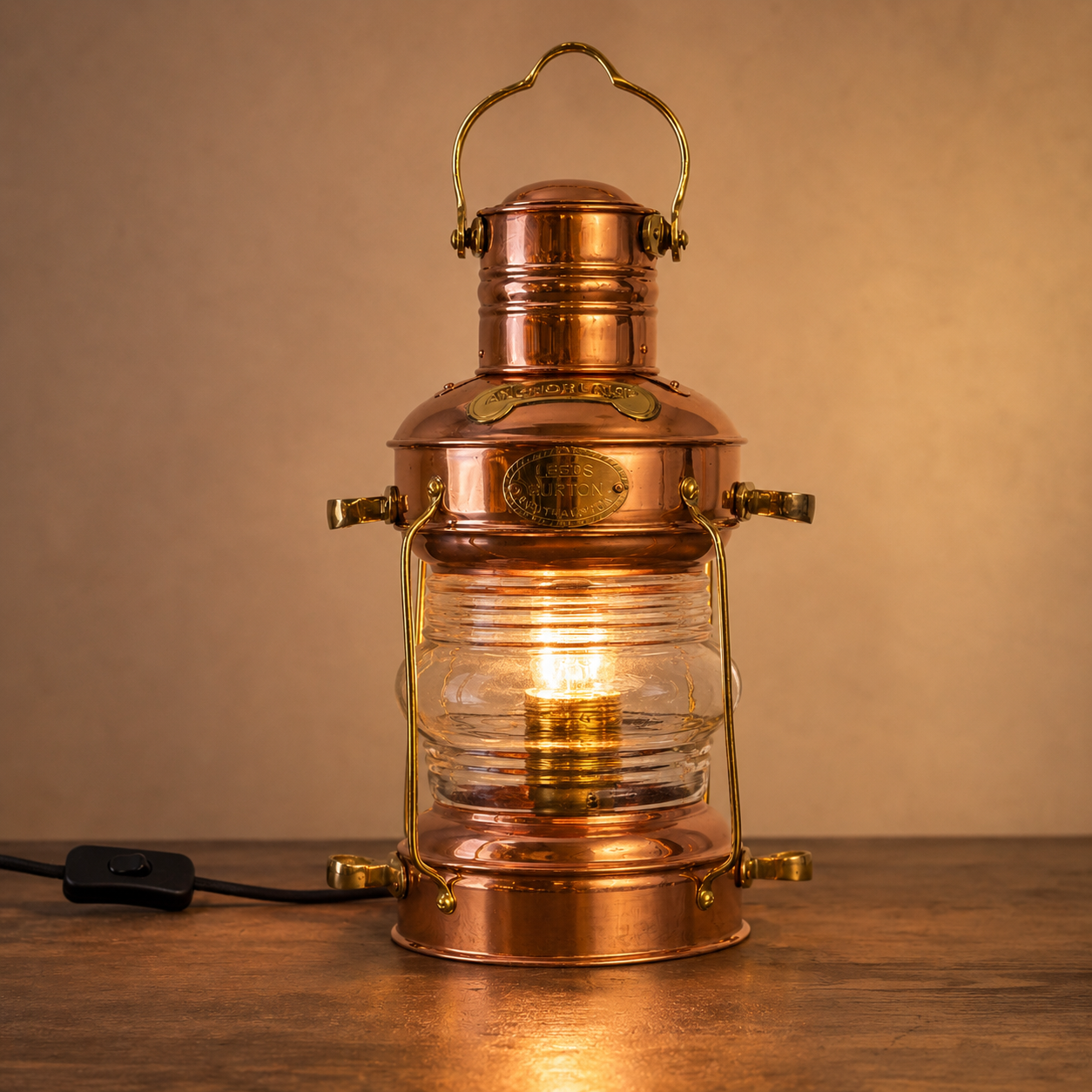Solid Copper & Brass Nautical Anchor Table Lamp | Maritime Ship Lantern