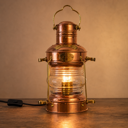 Solid Copper & Brass Nautical Anchor Table Lamp | Maritime Ship Lantern