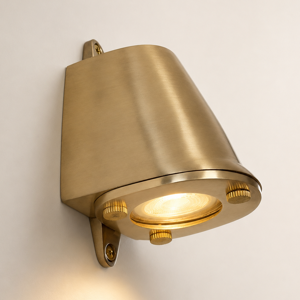 Holt - Raw Solid Brass Mast Down Wall Light - IP54 Outdoor & Bathroom