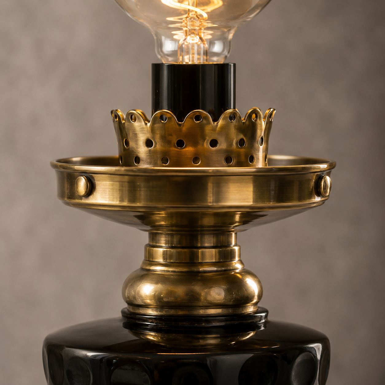 French Style Solid Brass & Black Glass Table Lamp Bedside Reading Light