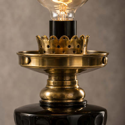 French Style Solid Brass & Black Glass Table Lamp Bedside Reading Light