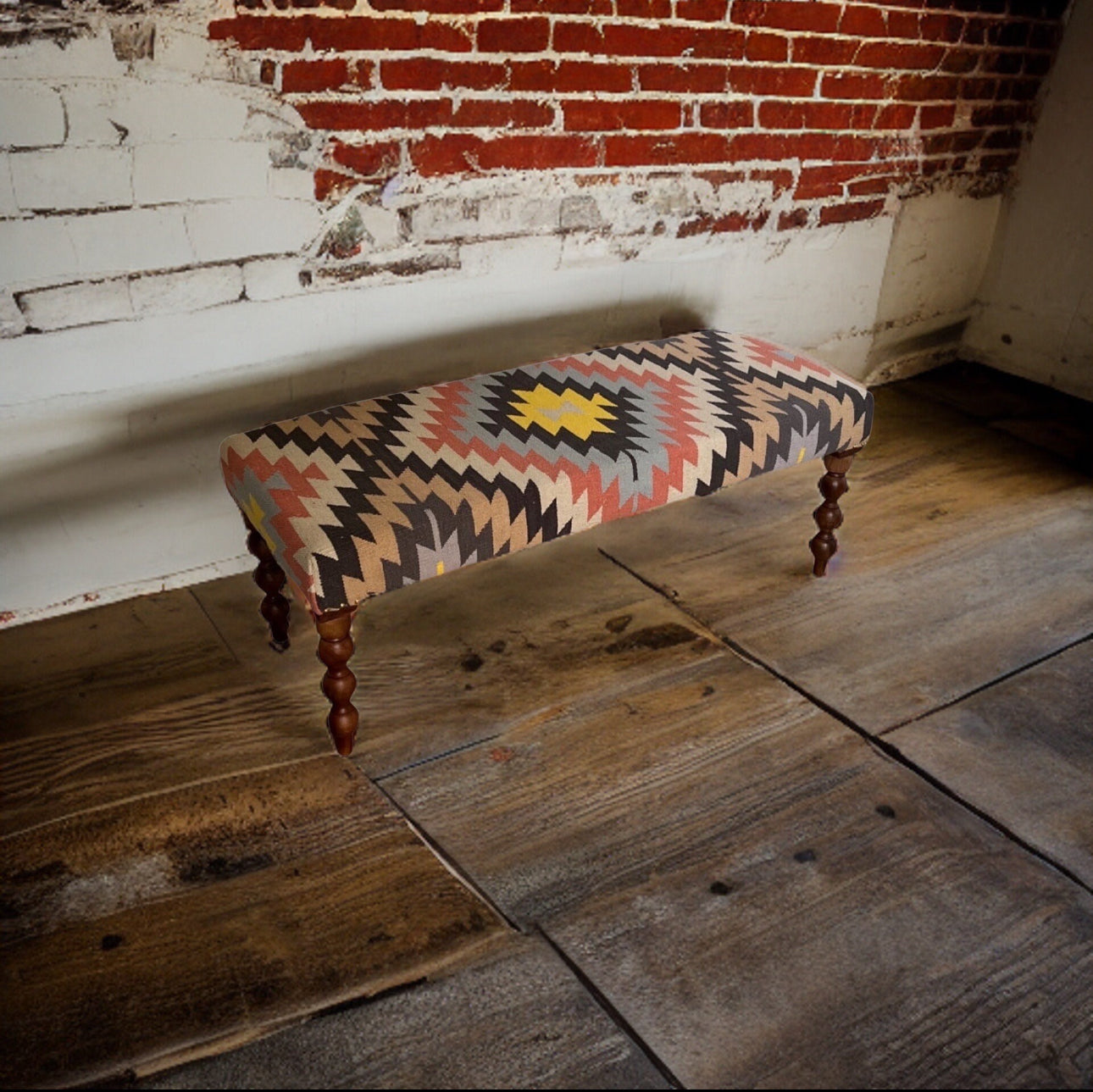 Geometric Kilim Ottoman Bench Stool Solid Handcrafted