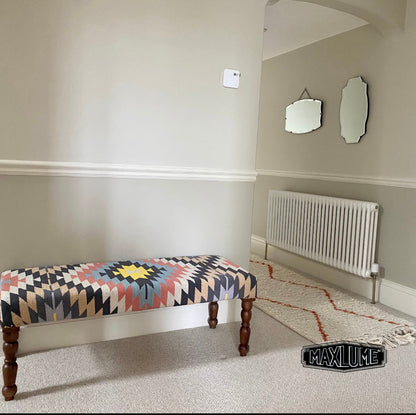 Geometric Kilim Ottoman Bench Stool Solid Handcrafted