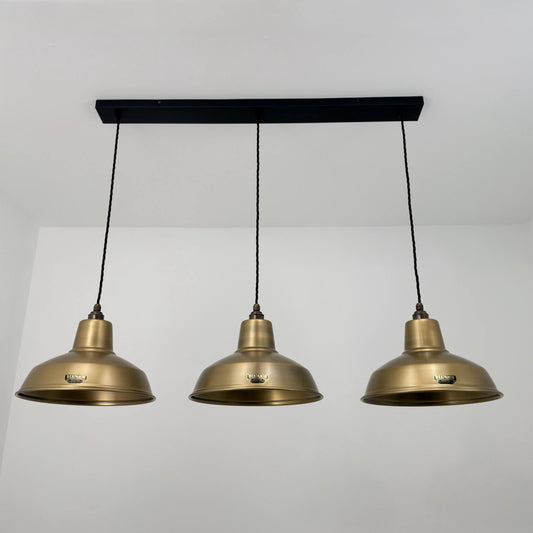 Filby - 3 x Antique Brass Lampshade Wire Cluster Track Light - 91cm
