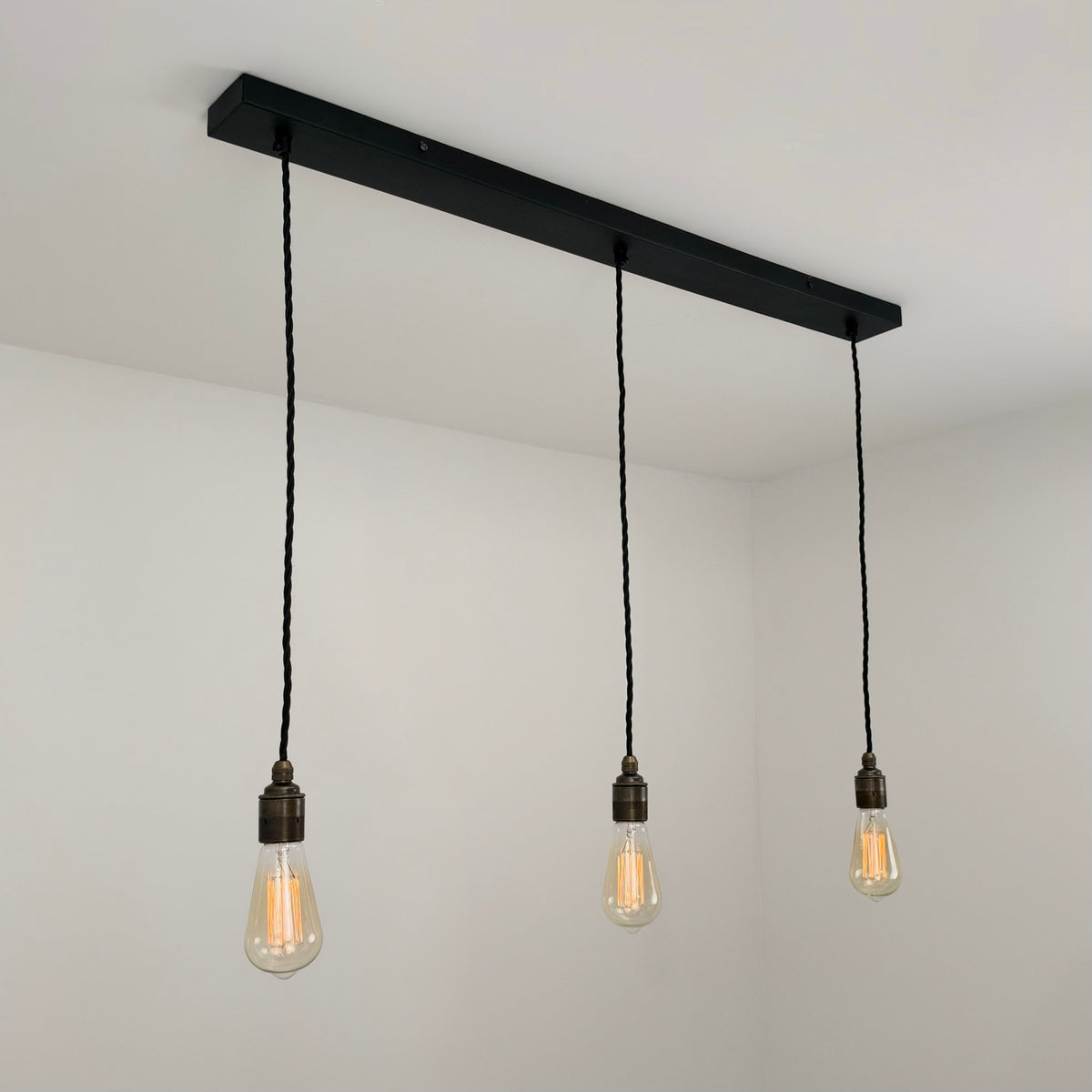 Textured Matt Black Track Light Rectangular 3 Outlet Ceiling Rose Industrial - 91cm