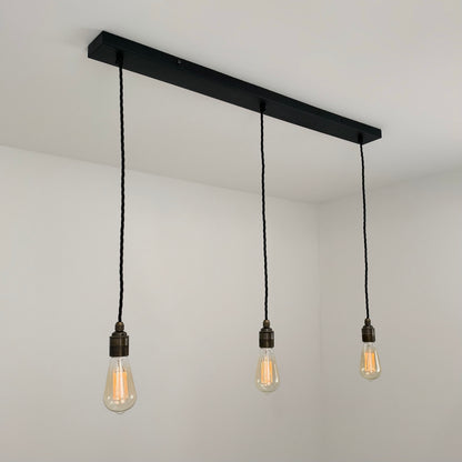 Textured Matt Black Track Light Rectangular 3 Outlet Ceiling Rose Industrial - 91cm