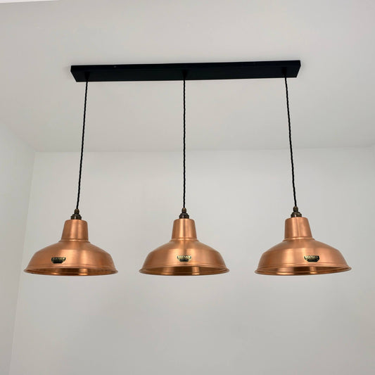 Filby ~ 3 x Antique Copper Design Pendant Set Track Light - 91cm