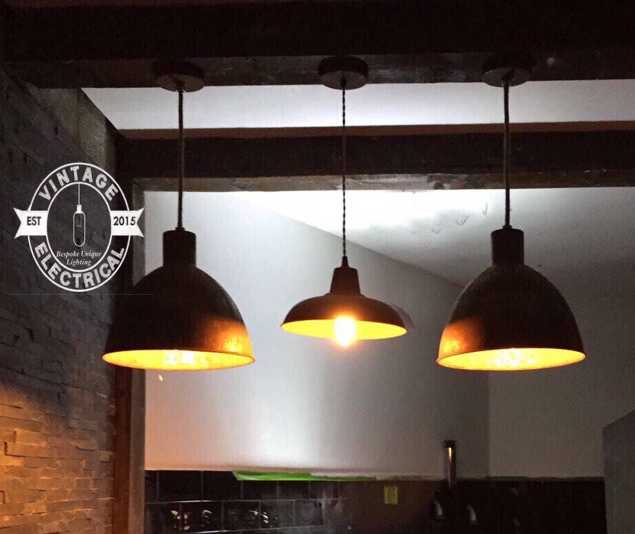 Warham ~ Rusted Solid Steel Industrial Shade Pendant Set Light | Ceiling Dining Room | Kitchen Table | Vintage 1 x Edison Filament Bulb