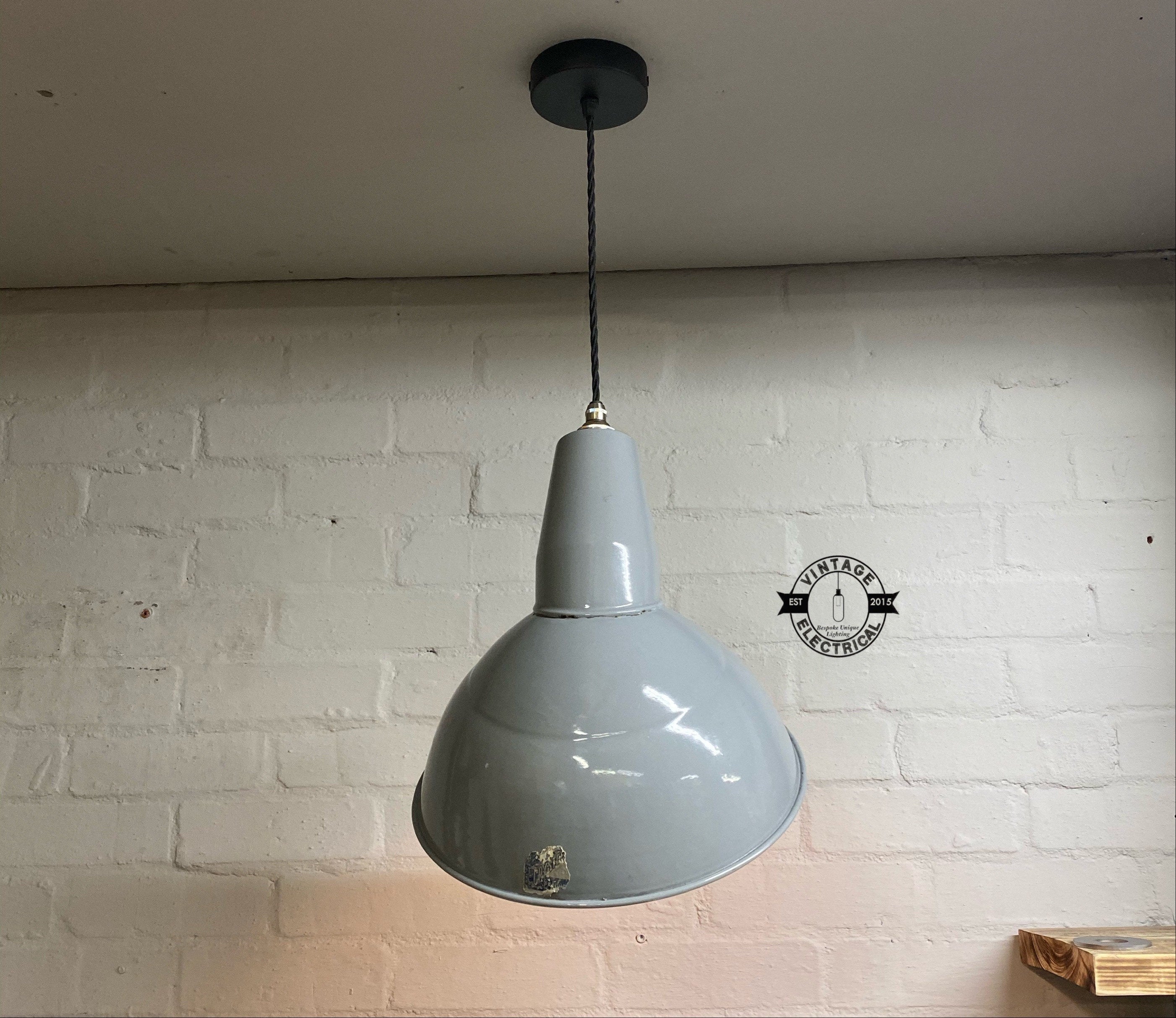 Benjamin 1950s Grey Industrial Parabolic Shade Pendant Set Light