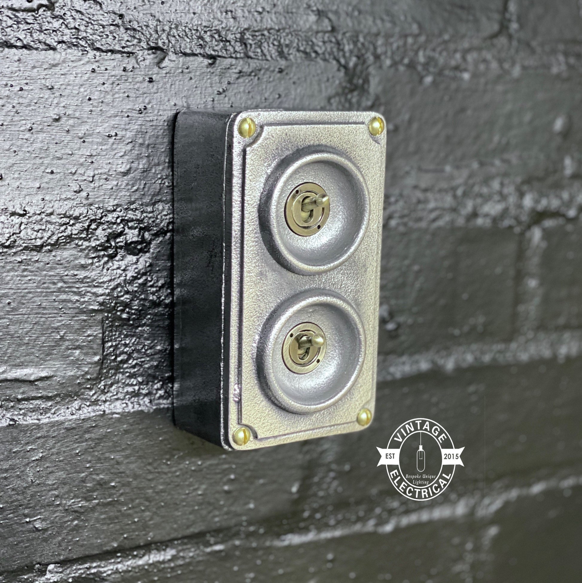 Double 2 Gang Solid Cast Metal Conduit Light Switch Industrial 2 Way - BS EN Vintage Crabtree