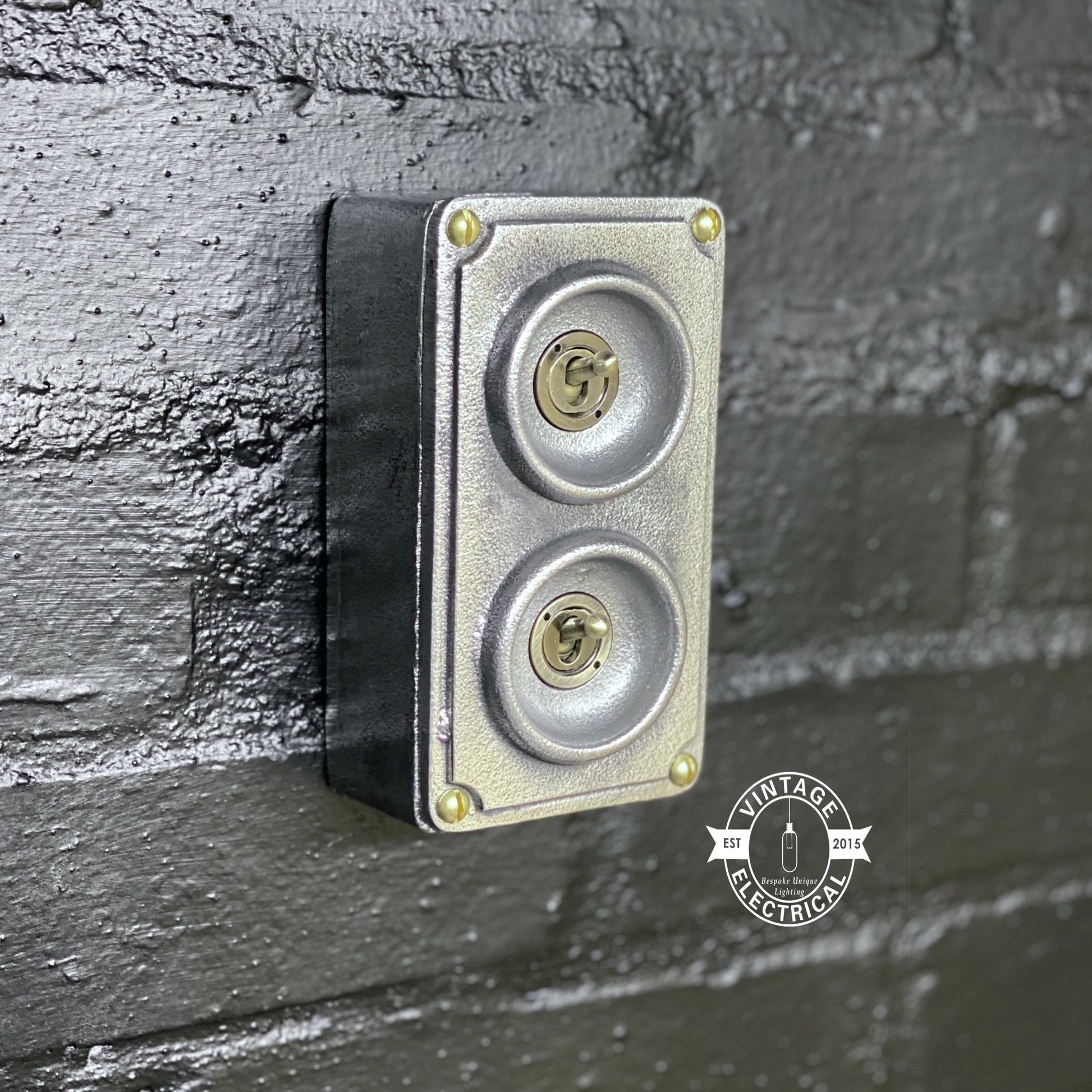 Double 2 Gang Solid Cast Metal Conduit Light Switch Industrial 2 Way - BS EN Vintage Crabtree