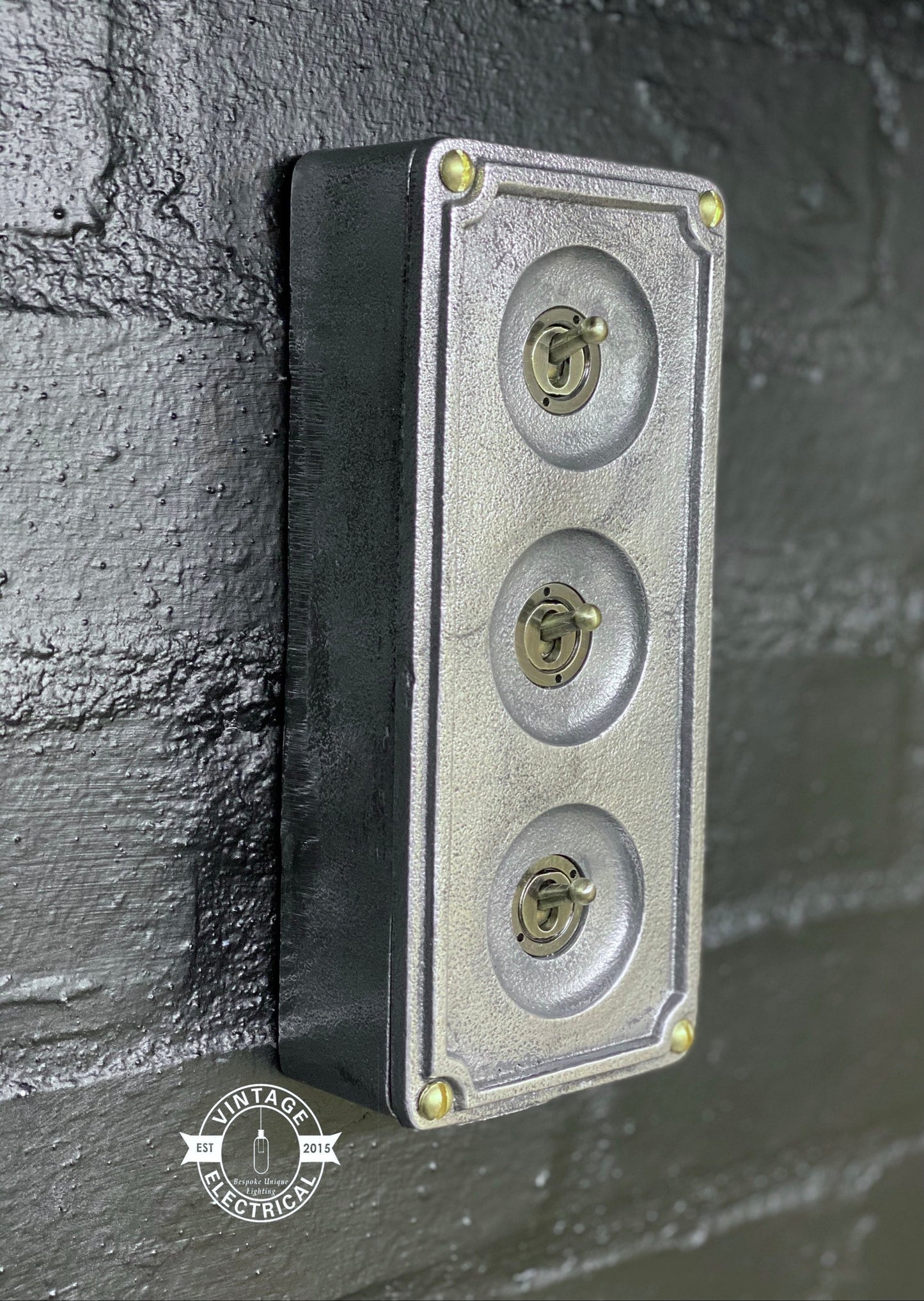 3 Gang 2 Way Solid Cast Metal Light Switch Industrial - BS EN Approved Vintage Crabtree 1950’s Style