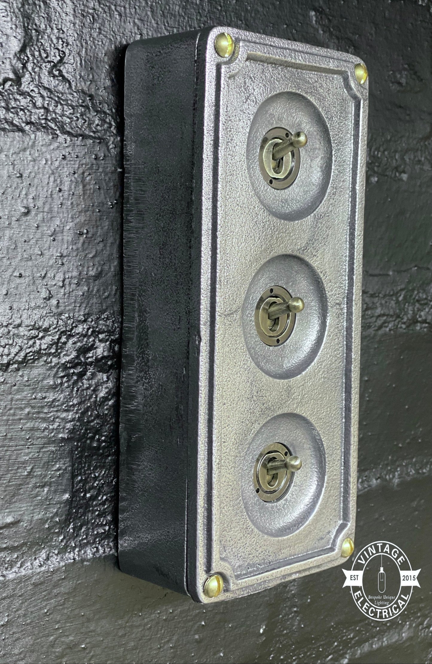 3 Gang 2 Way Solid Cast Metal Light Switch Industrial - BS EN Approved Vintage Crabtree 1950’s Style