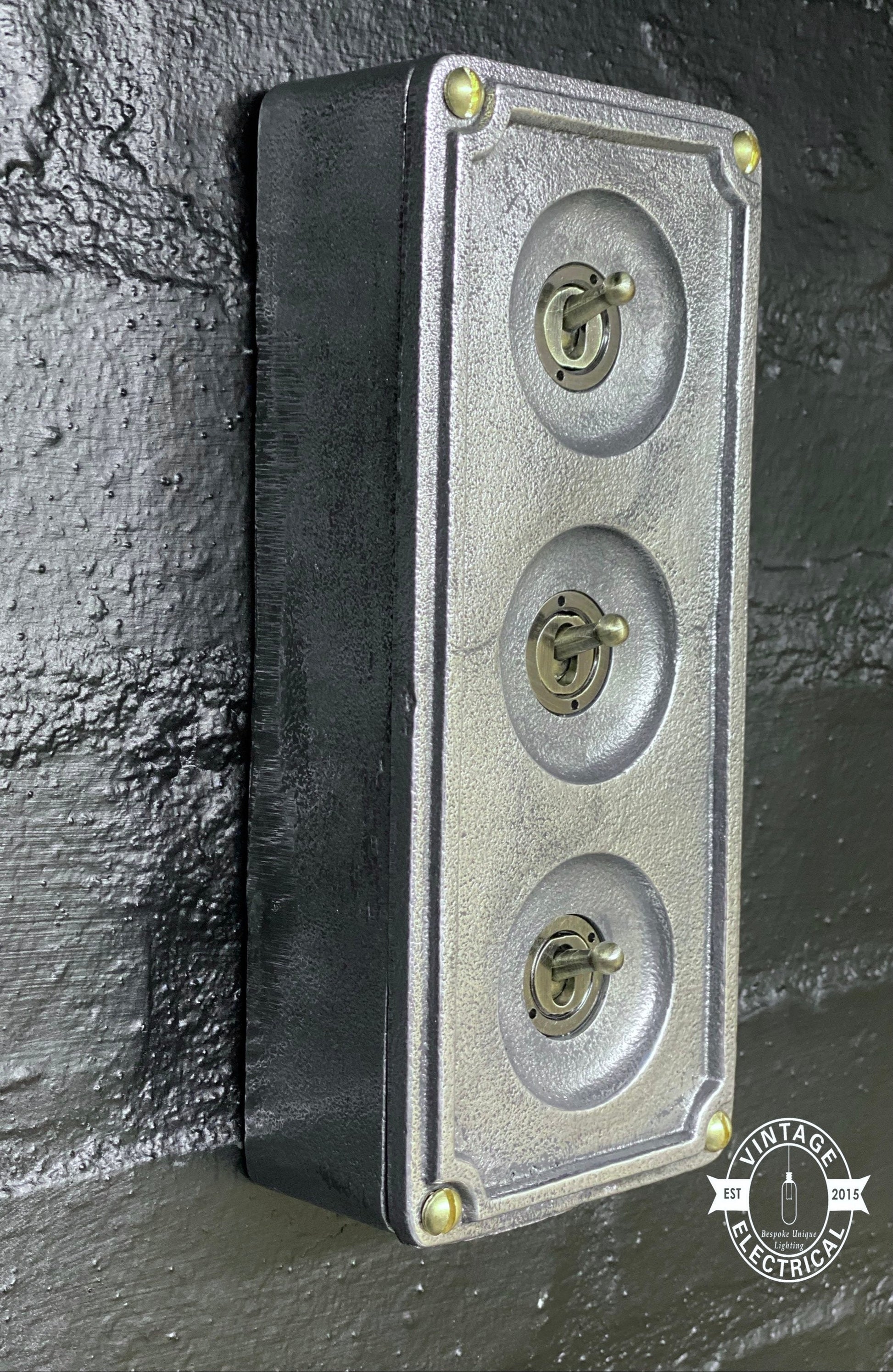 3 Gang 2 Way Solid Cast Metal Light Switch Industrial - BS EN Approved Vintage Crabtree 1950’s Style