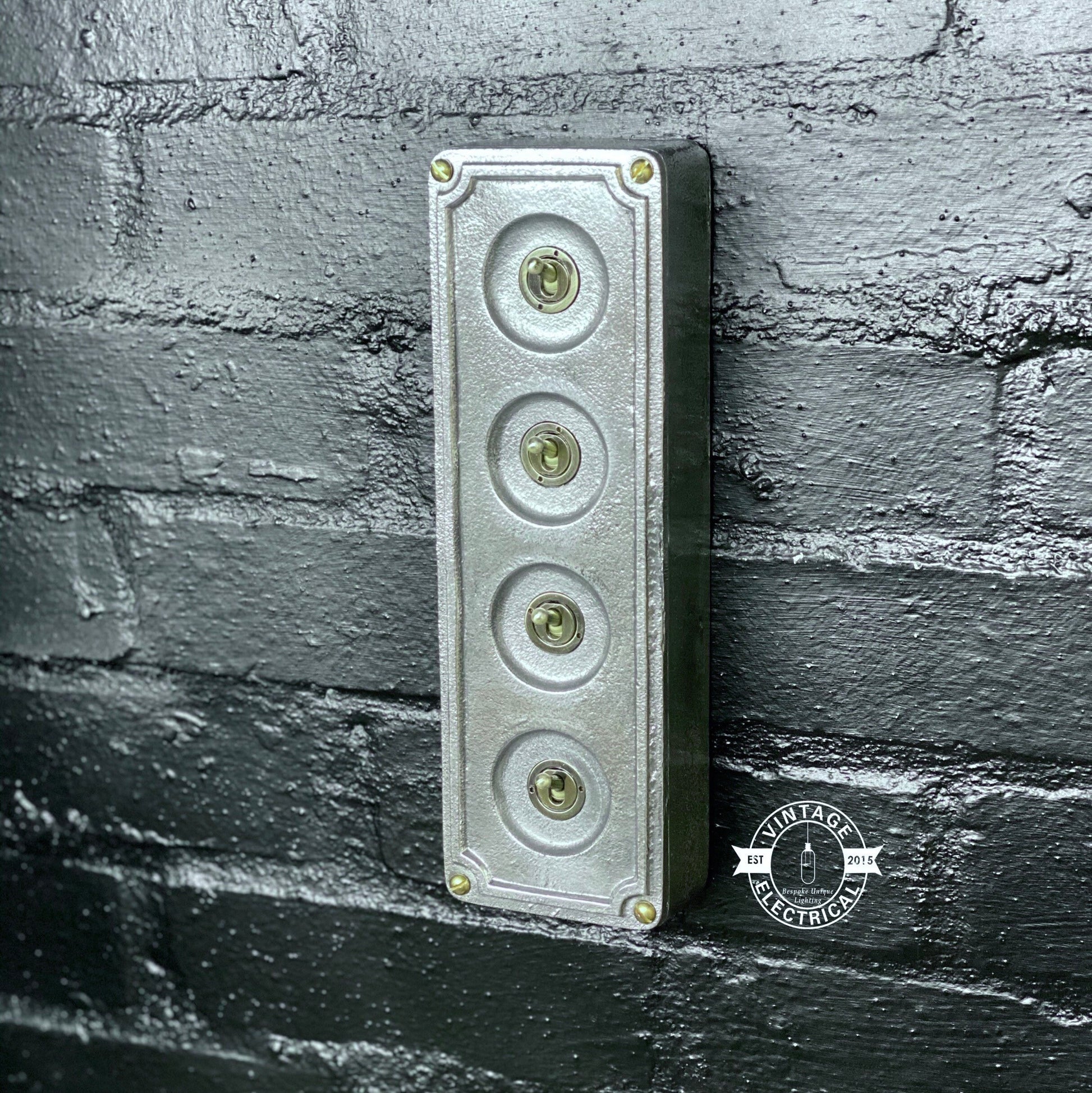 4 Gang 2 Way Solid Cast Metal Conduit Light Switch Industrial - BS EN Approved Vintage Crabtree 1950’s Style