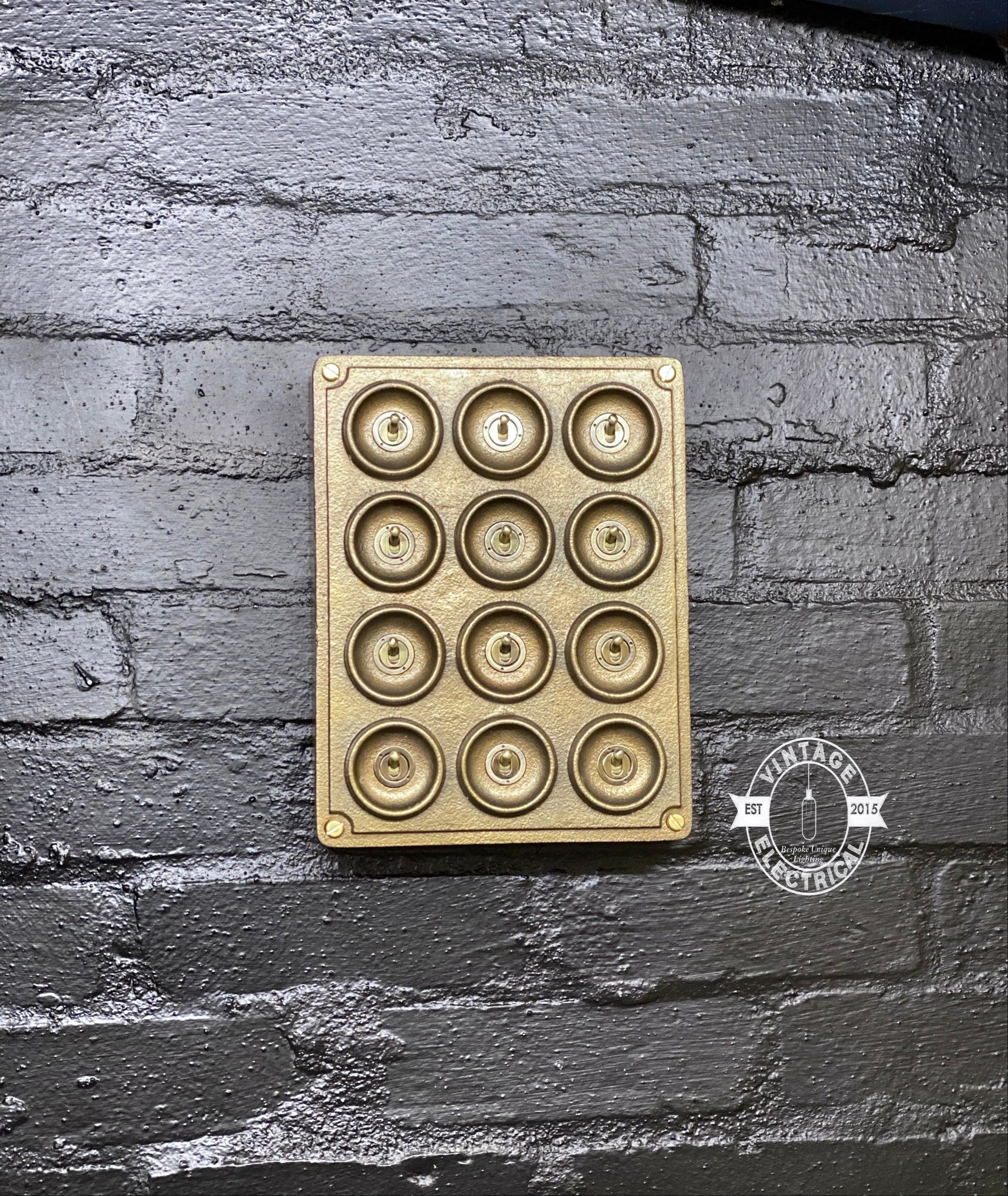 12 Gang 2 Way Bronze Solid Cast Metal Surface Mounting Conduit Light Switch Industrial - BS EN Approved Vintage Crabtree 1950’s Style