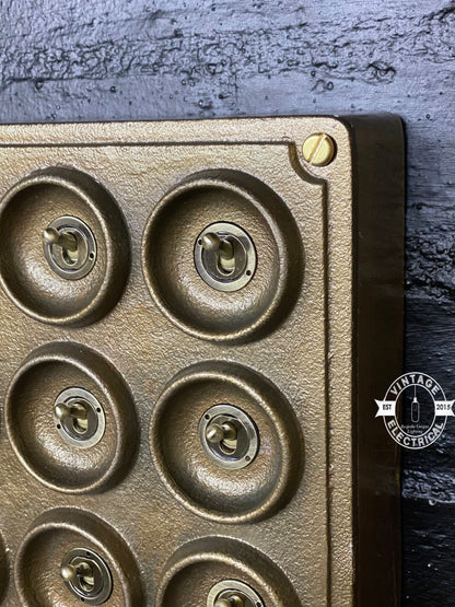 12 Gang 2 Way Bronze Solid Cast Metal Surface Mounting Conduit Light Switch Industrial - BS EN Approved Vintage Crabtree 1950’s Style