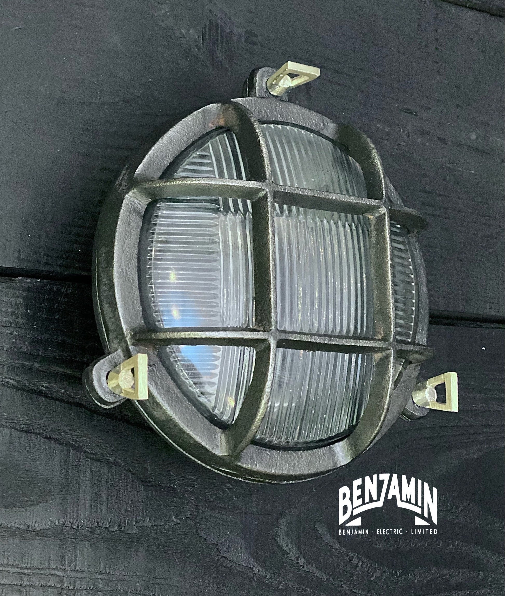Wroxham ~ Caged Bulkhead Cast Pewter Industrial Wall Light | Ceiling Bathroom | Outdoor Garden | Vintage