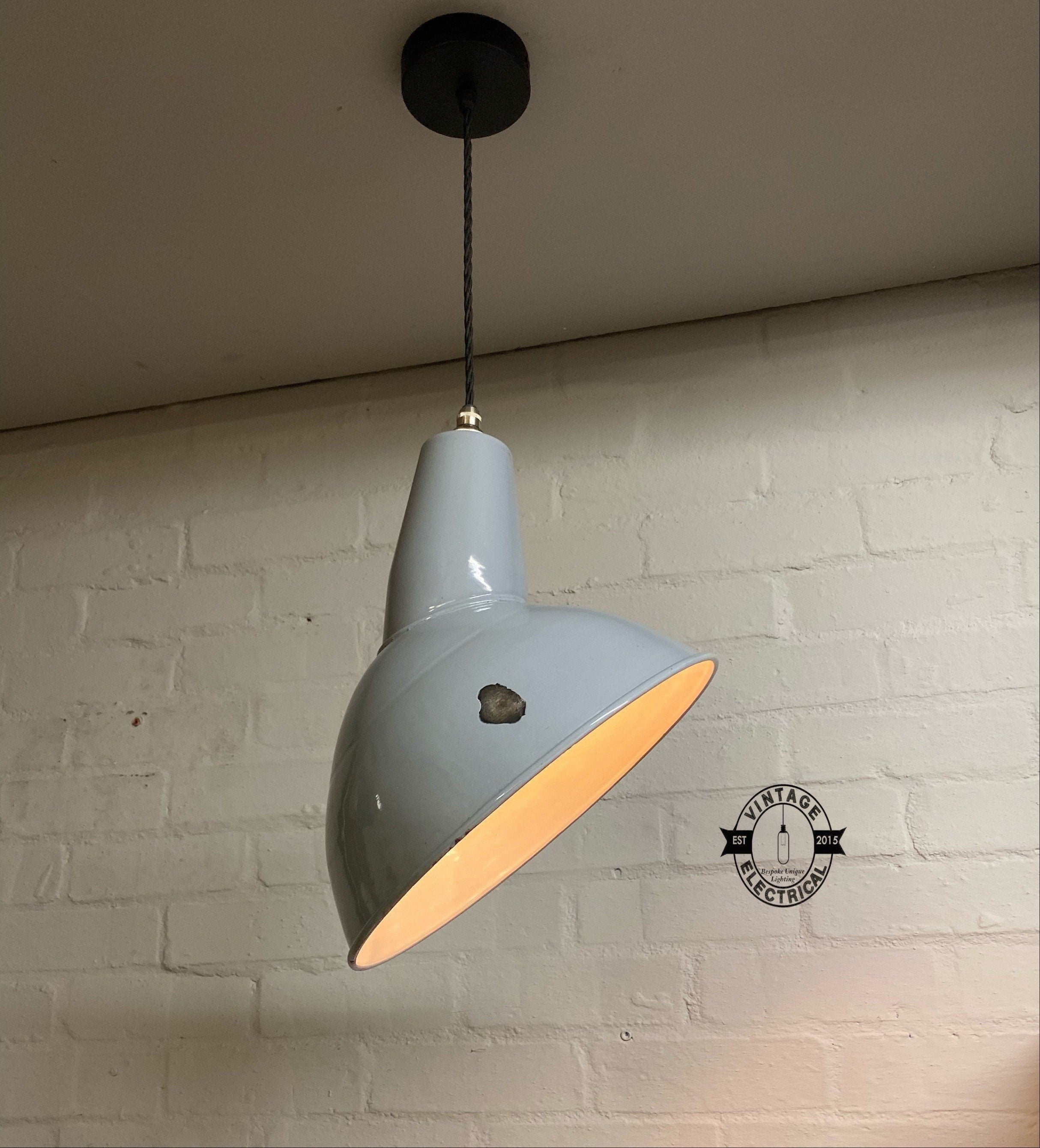 Benjamin 1950s Grey Industrial Parabolic Shade Pendant Set Light