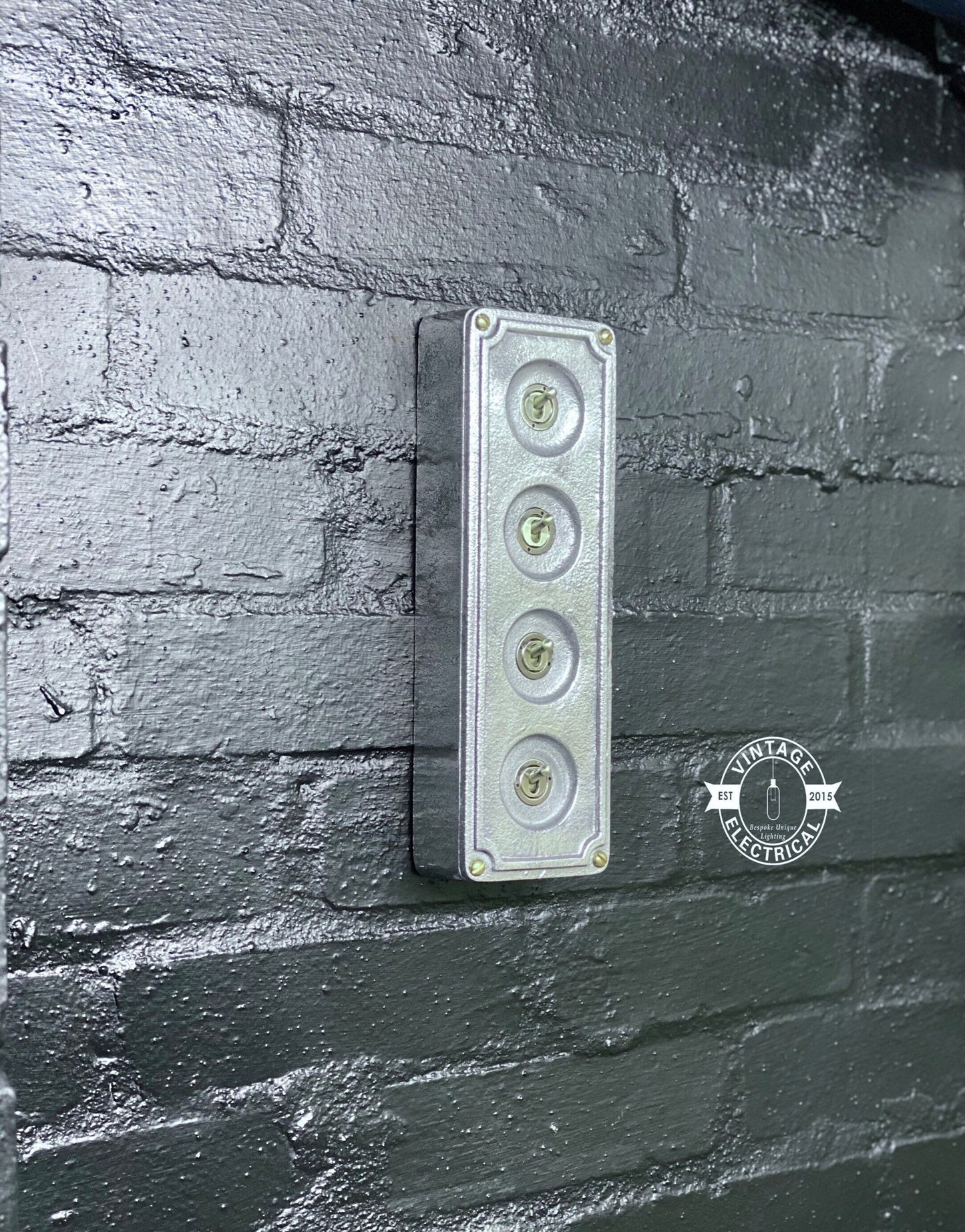 4 Gang 2 Way Solid Cast Metal Conduit Light Switch Industrial - BS EN Approved Vintage Crabtree 1950’s Style