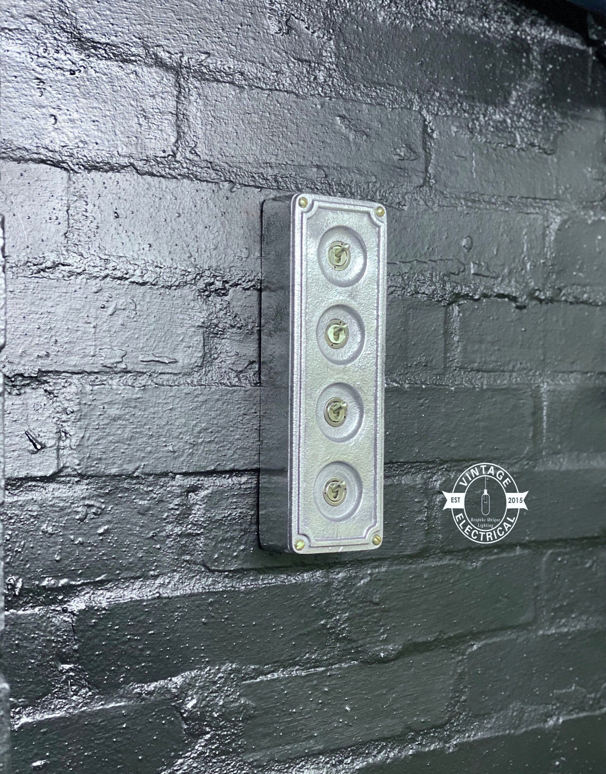 4 Gang 2 Way Solid Cast Metal Conduit Light Switch Industrial - BS EN Approved Vintage Crabtree 1950’s Style