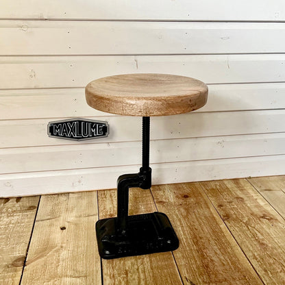 Vice Clamp Industrial Solid Bar Stool Wood or Leather Top Solid Cast Metal Base | Vintage Style | Floor Standing