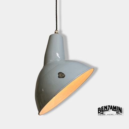 Benjamin 1950s Grey Industrial Parabolic Shade Pendant Set Light | Ceiling Dining Room Kitchen Table | Vintage 1 x Edison Filament Bulb Lamp