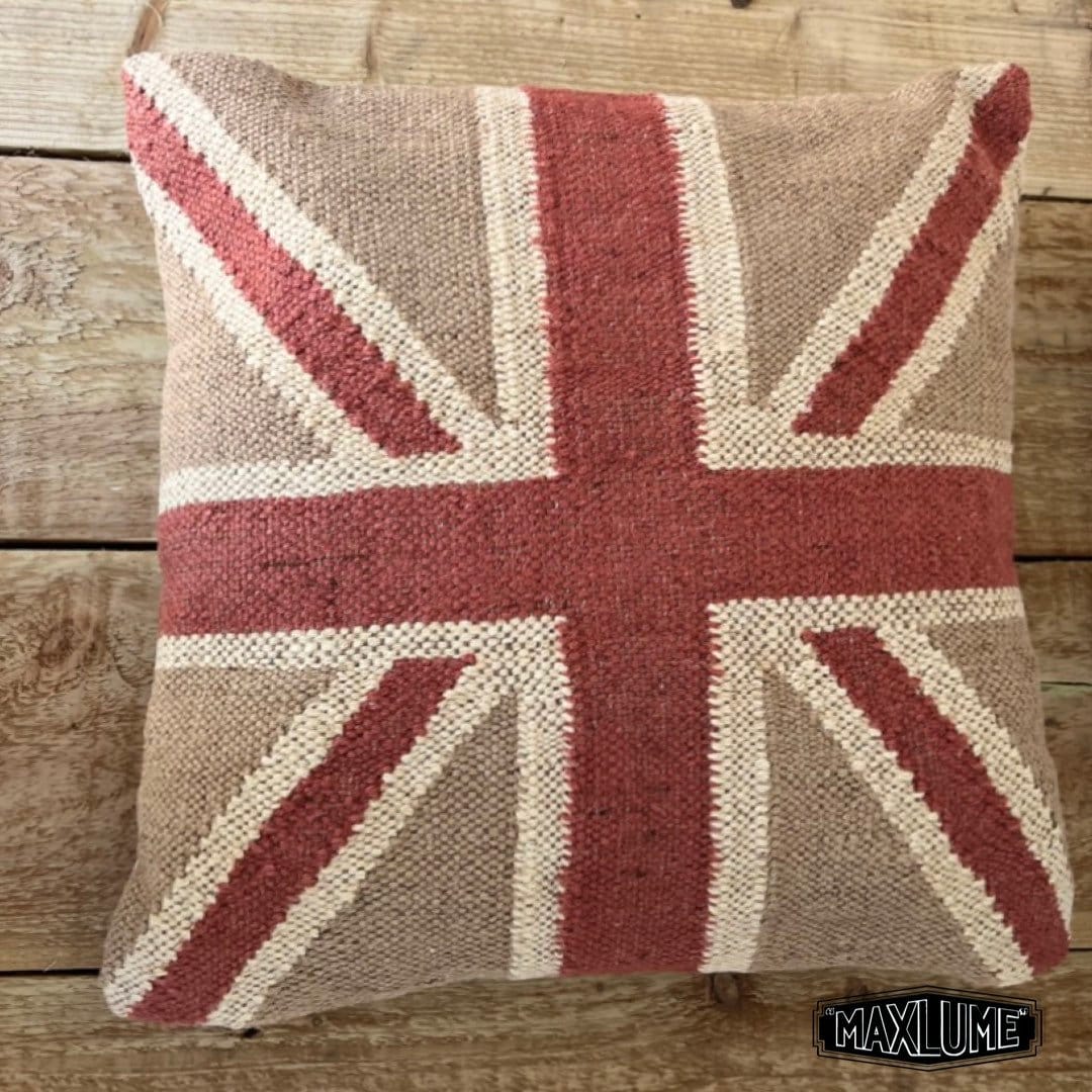 Hand Crafted Union Jack Flag Large 18” Cushion | Great Britain | Vintage Style | Man Cave Pillow
