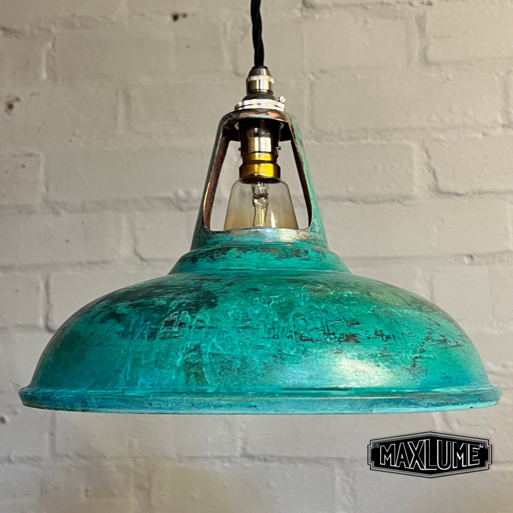 Cawston ~ Solid Copper Verdigris Patina Slotted Lampshade Pendant Set Light ~ 11 Inch