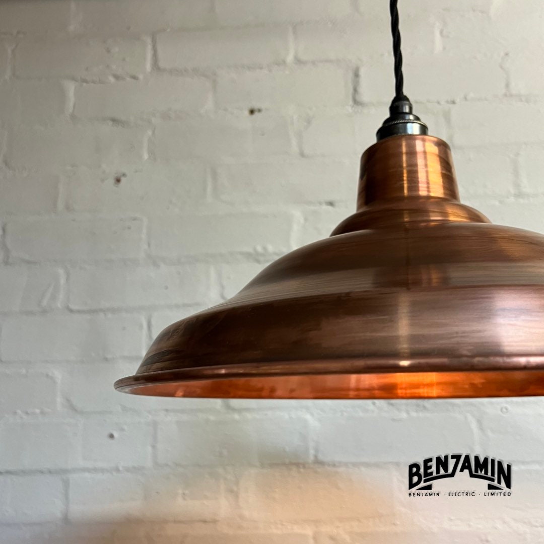Bawsey - ** Pre Order** Antique Copper Industrial factory shade light ceiling dining room kitchen table vintage edison filament lamps pendant | 16 Inch