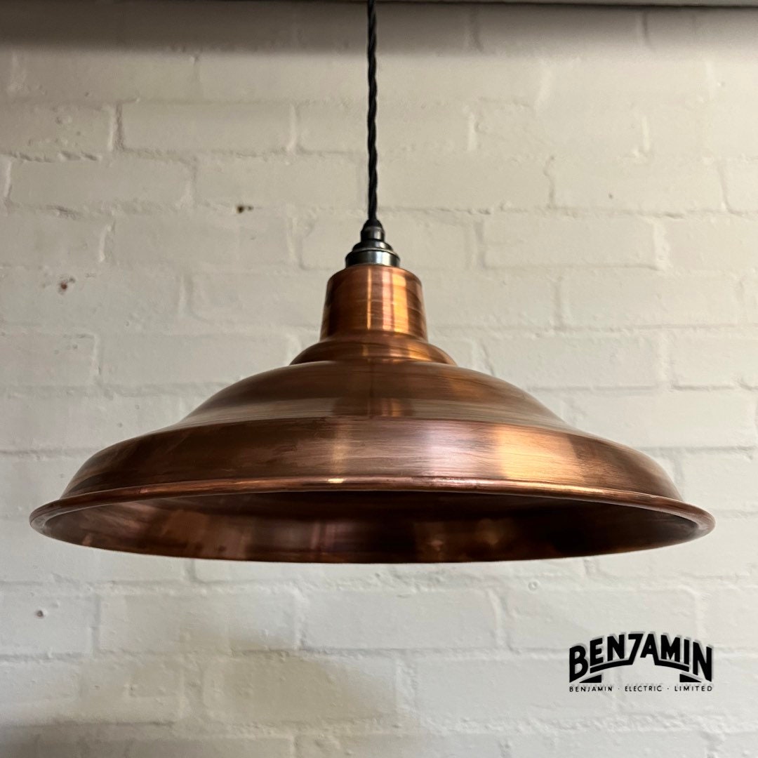 Bawsey - ** Pre Order** Antique Copper Industrial factory shade light ceiling dining room kitchen table vintage edison filament lamps pendant | 16 Inch