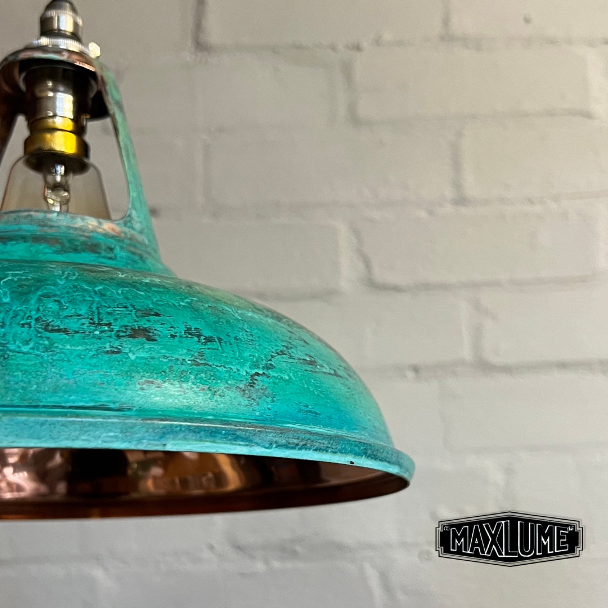 Cawston ~ Solid Copper Verdigris Patina Slotted Lampshade Pendant Set Light ~ 11 Inch
