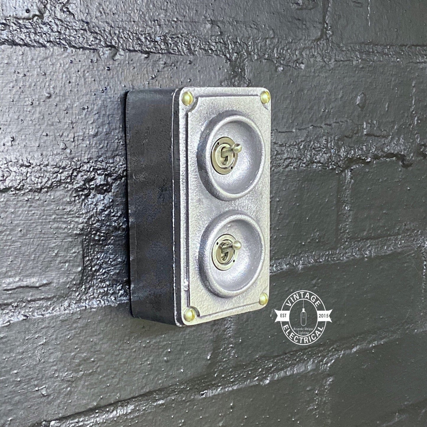 Double 2 Gang Solid Cast Metal Conduit Light Switch Industrial 2 Way - BS EN Vintage Crabtree