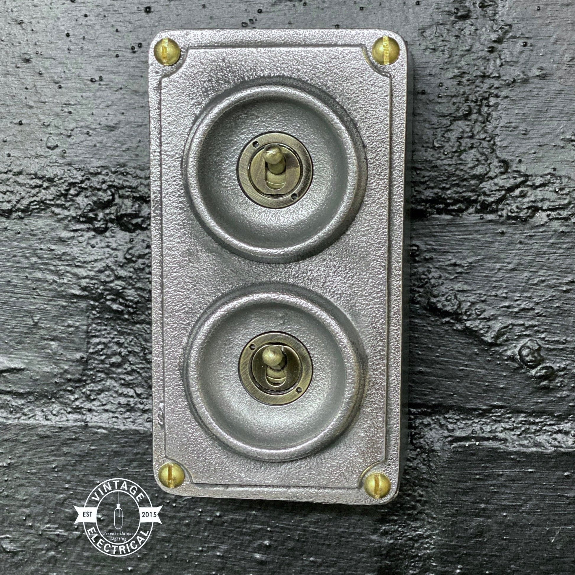 Double 2 Gang Solid Cast Metal Conduit Light Switch Industrial 2 Way - BS EN Vintage Crabtree 1950’s Style