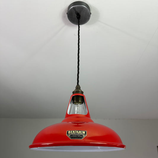 Cawston - British Red Coolicon Slotted Lampshade Pendant Set Light *Worn* - 11 Inch