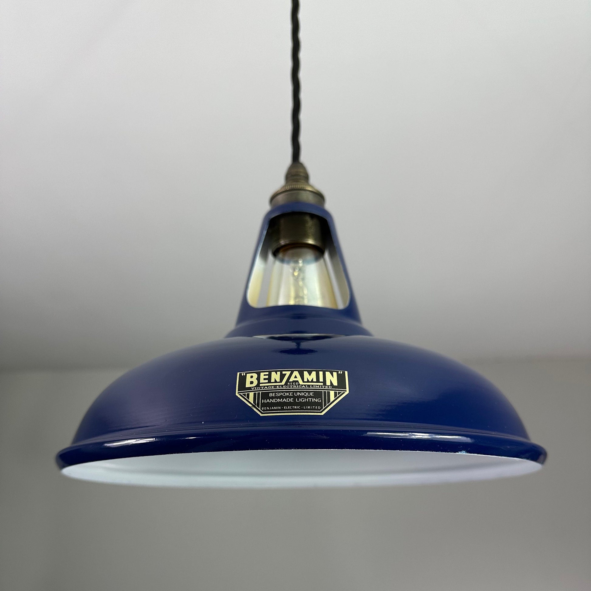 Cawston ~ Royal Blue Slotted Lampshade Pendant Set Light *Worn*~ 11 Inch
