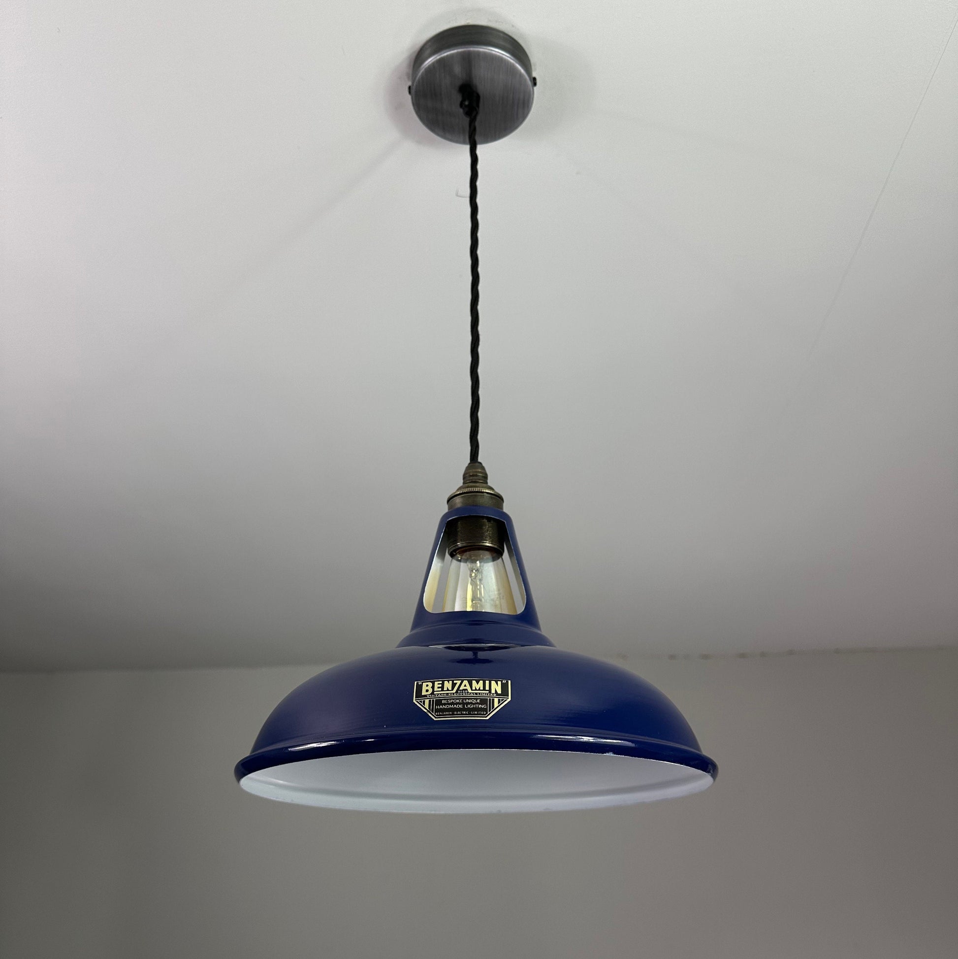 Cawston ~ Royal Blue Slotted Lampshade Pendant Set Light *Worn*~ 11 Inch