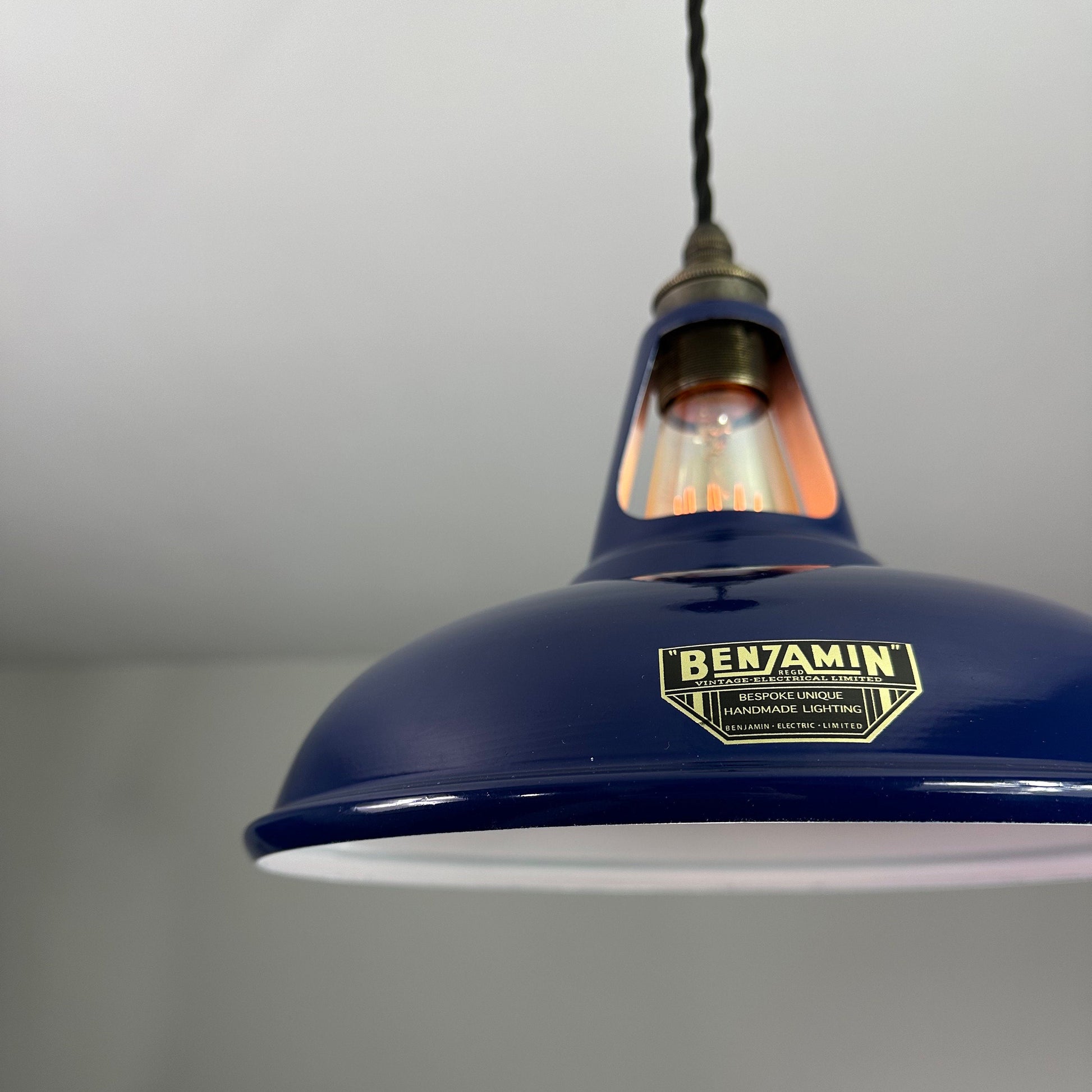 Cawston ~ Royal Blue Slotted Lampshade Pendant Set Light *Worn*~ 11 Inch
