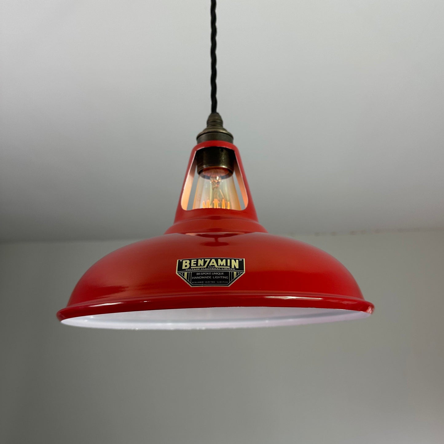 Cawston - British Red Coolicon Slotted Lampshade Pendant Set Light *Worn* - 11 Inch