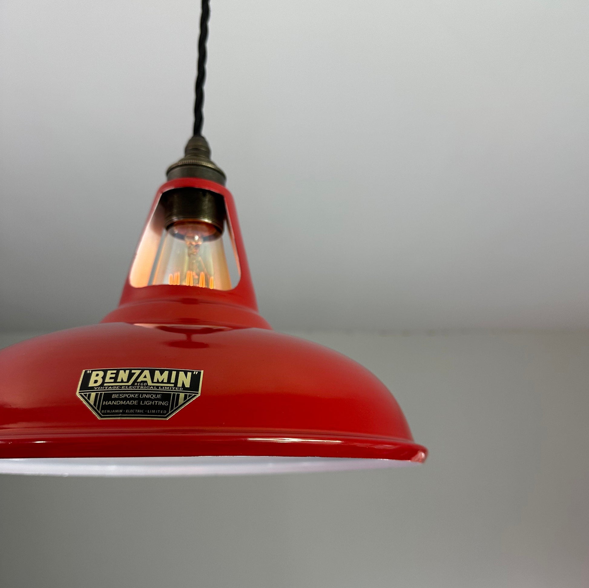 Cawston ~ British Red Slotted Lampshade Pendant Set Light *Worn* ~ 11 Inch